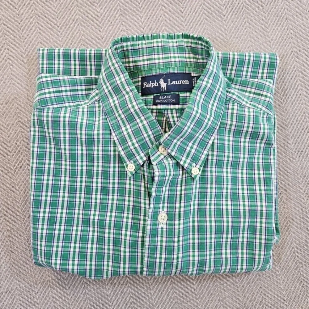 Polo Ralph Lauren‎ Shirt Blake Men's Size Large Green Plaids Purple Pony EUC LN